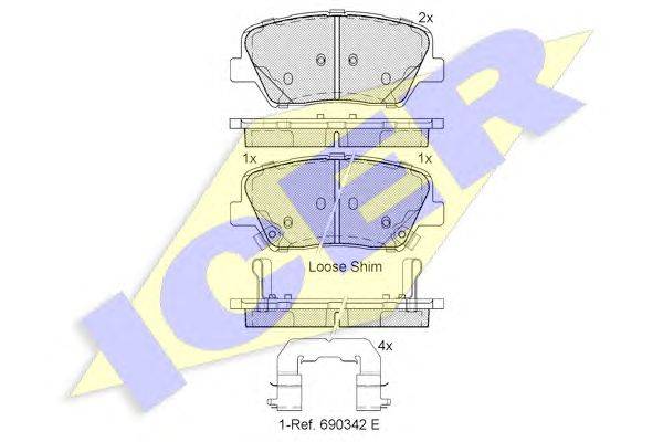 Комплект тормозных колодок, дисковый тормоз ICER 182147