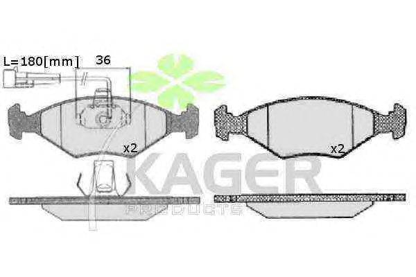 Комплект тормозных колодок, дисковый тормоз KAGER 35-0167