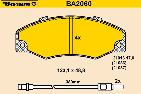 Комплект тормозных колодок, дисковый тормоз BARUM 21016
