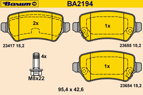 Комплект тормозных колодок, дисковый тормоз BARUM BA2194