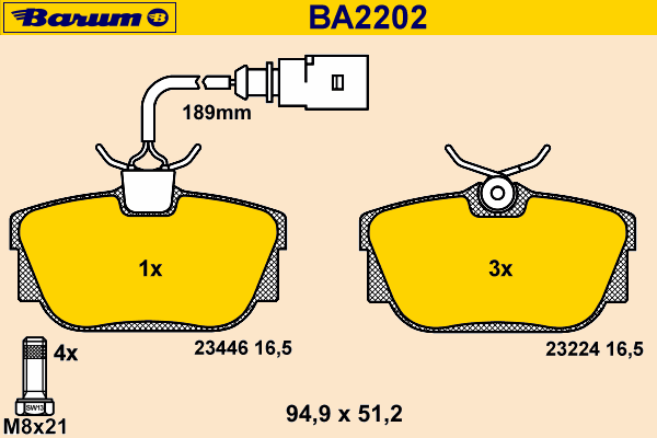 Комплект тормозных колодок, дисковый тормоз BARUM BA2202