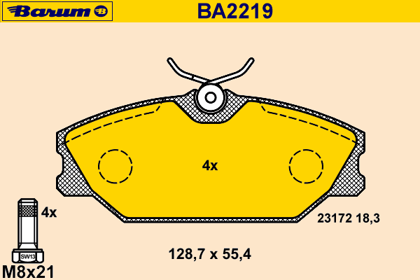 Комплект тормозных колодок, дисковый тормоз BARUM BA2219