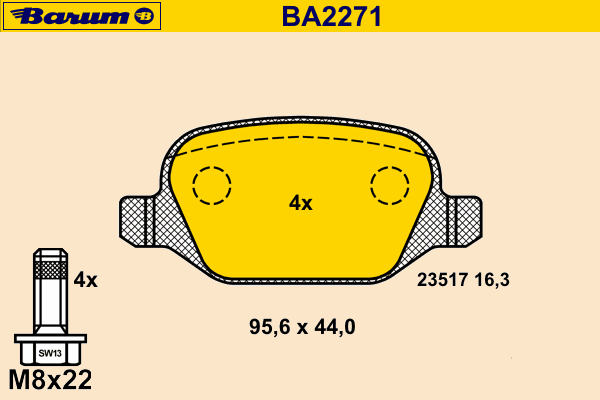 Комплект тормозных колодок, дисковый тормоз BARUM BA2271