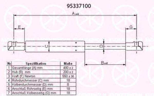 Газовая пружина, крышка багажник KLOKKERHOLM 95337100