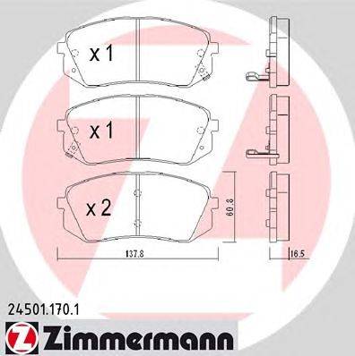 Комплект тормозных колодок, дисковый тормоз ZIMMERMANN 245011701