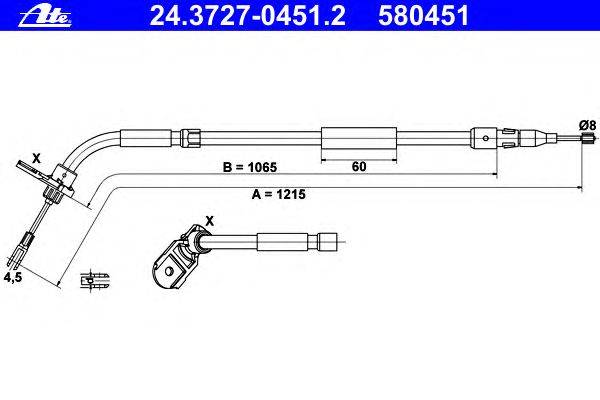 Трос, стояночная тормозная система ATE 24.3727-0451.2