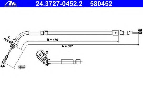 Трос, стояночная тормозная система ATE 24.3727-0452.2