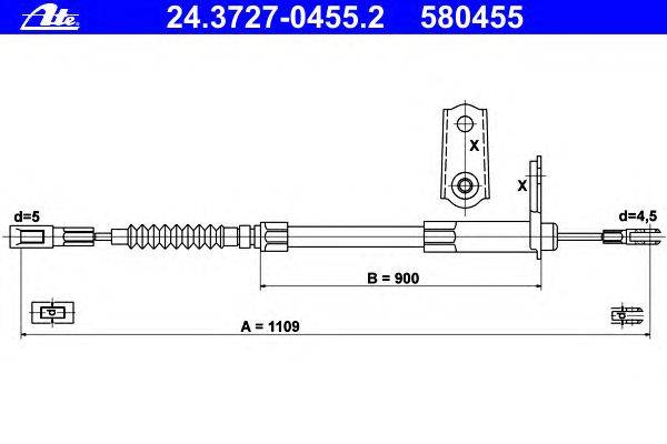 Трос, стояночная тормозная система ATE 24.3727-0455.2