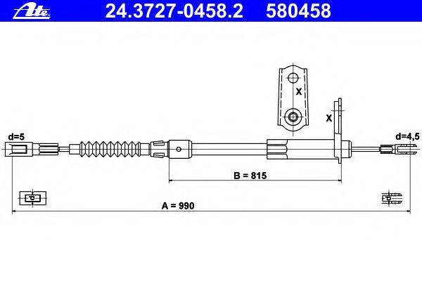 Трос, стояночная тормозная система ATE 24.3727-0458.2