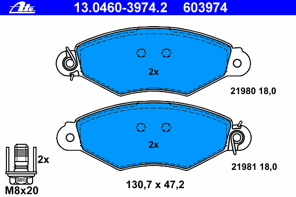 Комплект тормозных колодок, дисковый тормоз ATE 21981