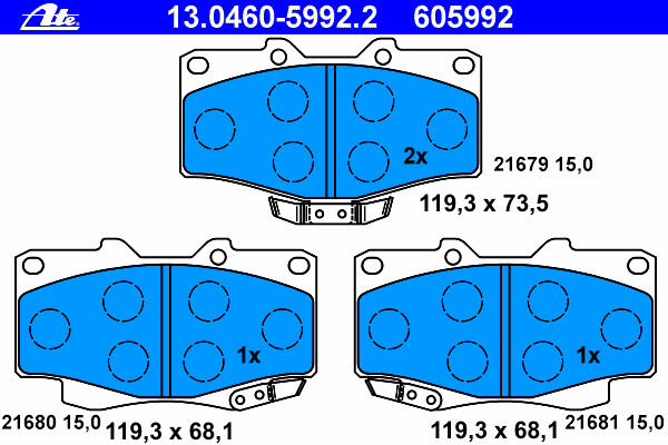 Комплект тормозных колодок, дисковый тормоз ATE 21681