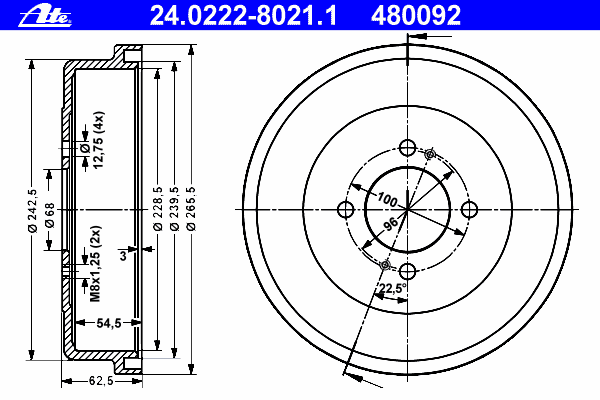 Тормозной барабан ATE 24.0222-8021.1