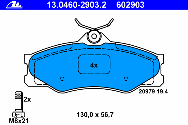 Комплект тормозных колодок, дисковый тормоз ATE 20979