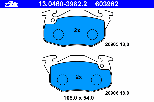 Комплект тормозных колодок, дисковый тормоз ATE 13.0460-3962.2
