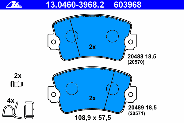 Комплект тормозных колодок, дисковый тормоз ATE 13.0460-3968.2