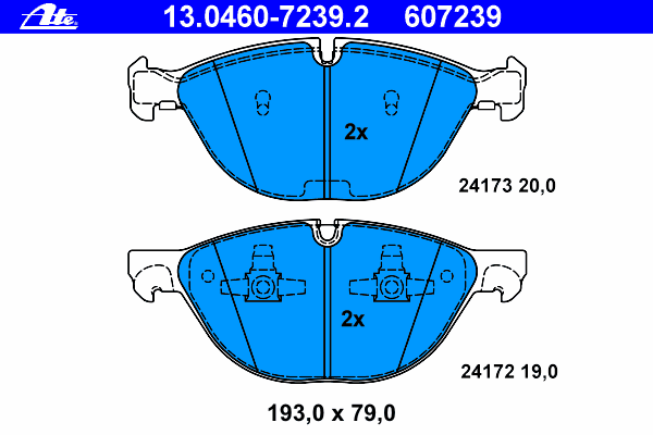 Комплект тормозных колодок, дисковый тормоз ATE 607239