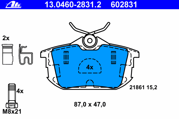 Комплект тормозных колодок, дисковый тормоз ATE 21861
