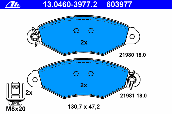 Комплект тормозных колодок, дисковый тормоз ATE 13046039772