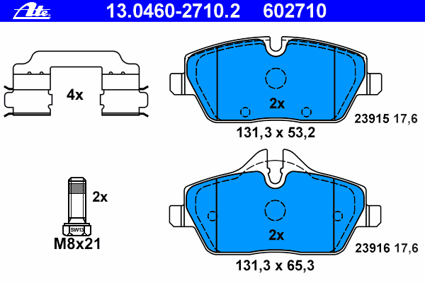 Комплект тормозных колодок, дисковый тормоз ATE 13.0460-2710.2