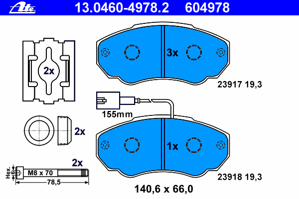 Комплект тормозных колодок, дисковый тормоз ATE 23917