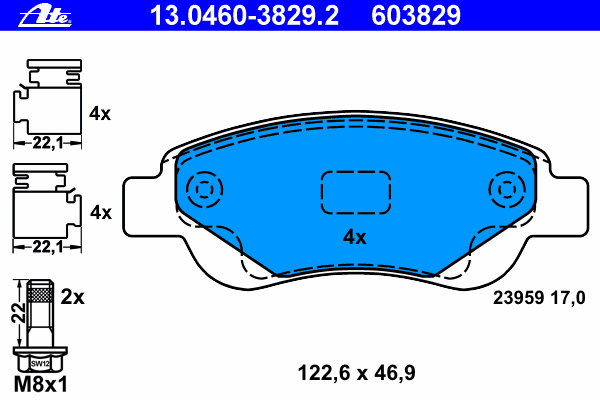 Комплект тормозных колодок, дисковый тормоз ATE 13.0460-3829.2