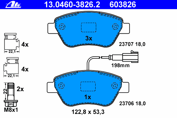 Комплект тормозных колодок, дисковый тормоз ATE 13.0460-3826.2