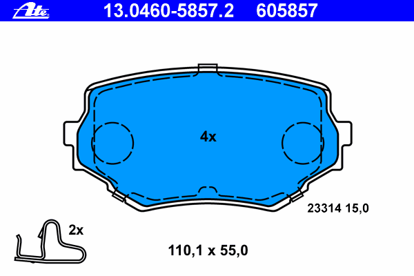 Комплект тормозных колодок, дисковый тормоз ATE 13.0460-5857.2