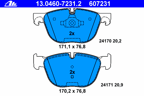 Комплект тормозных колодок, дисковый тормоз ATE 13.0460-7231.2