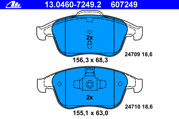 Комплект тормозных колодок, дисковый тормоз ATE 13.0460-7249.2