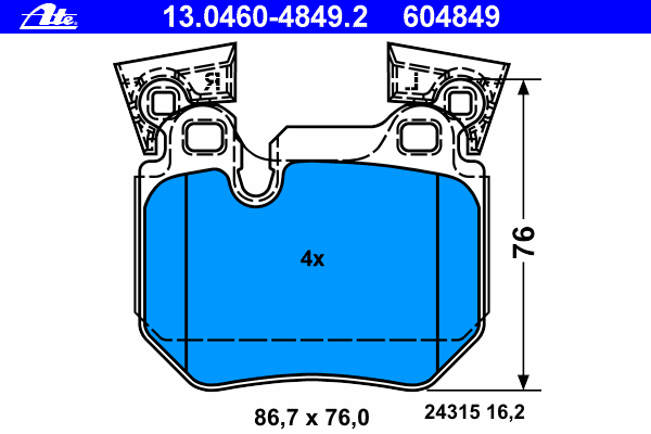 Комплект тормозных колодок, дисковый тормоз ATE 13.0460-4849.2