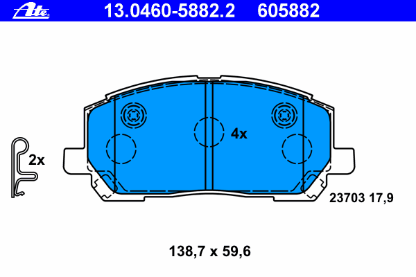 Комплект тормозных колодок, дисковый тормоз ATE 13.0460-5882.2