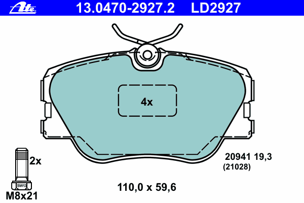 Комплект тормозных колодок, дисковый тормоз ATE 13.0470-2927.2