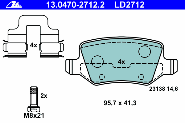 Комплект тормозных колодок, дисковый тормоз ATE 13047027122