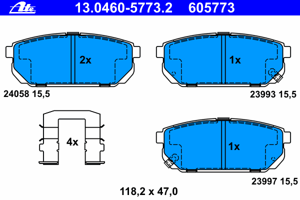 Комплект тормозных колодок, дисковый тормоз ATE 24058