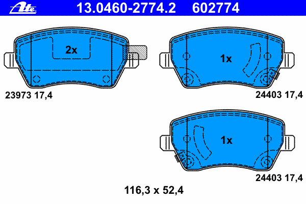 Комплект тормозных колодок, дисковый тормоз ATE 13046027742