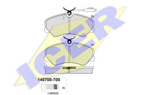 Комплект тормозных колодок, дисковый тормоз ICER 140700-700