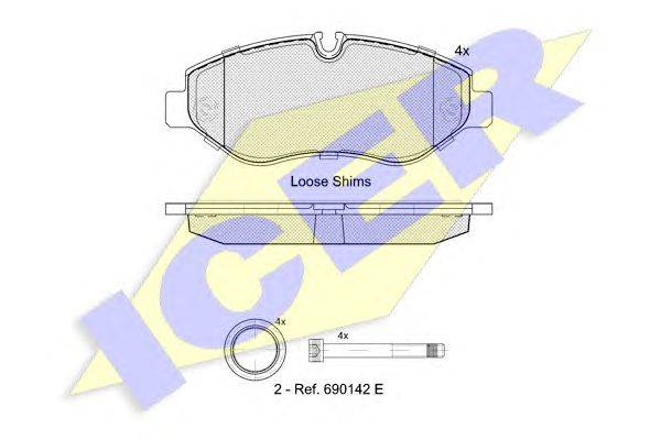 Комплект тормозных колодок, дисковый тормоз ICER 141786