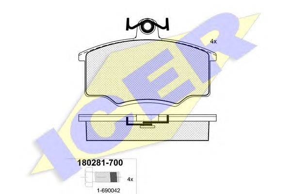 Комплект тормозных колодок, дисковый тормоз ICER 21070