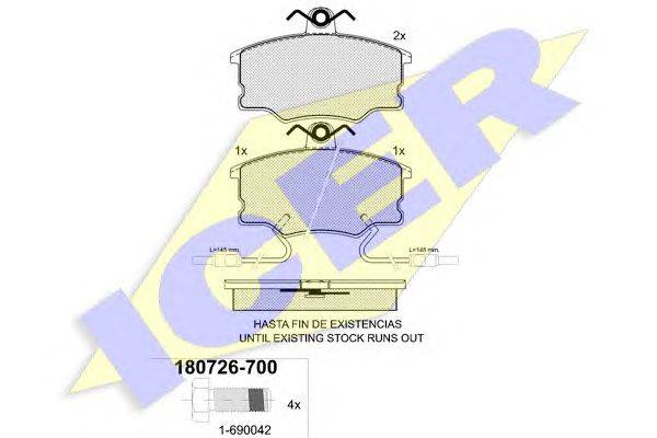 Комплект тормозных колодок, дисковый тормоз ICER 180726-700