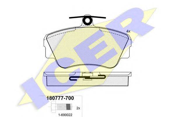 Комплект тормозных колодок, дисковый тормоз ICER 180777