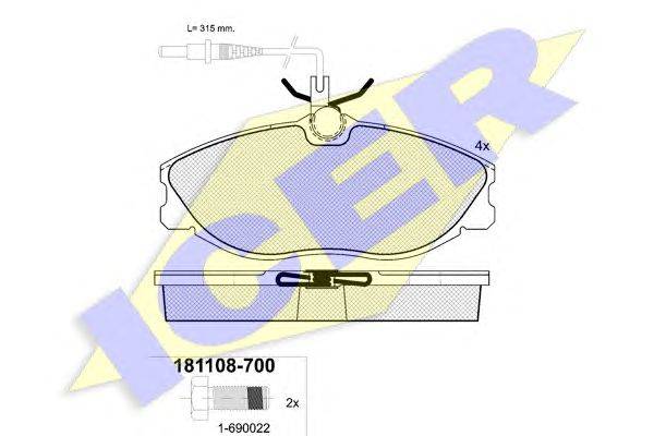 Комплект тормозных колодок, дисковый тормоз ICER 21673