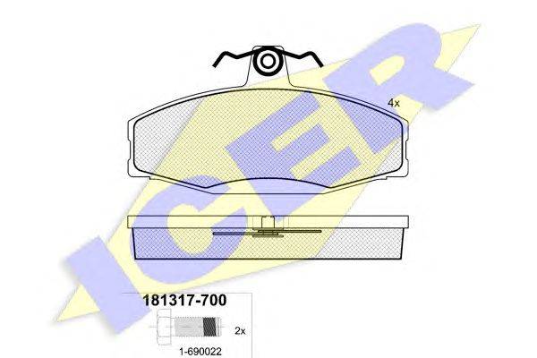 Комплект тормозных колодок, дисковый тормоз ICER 181317-700