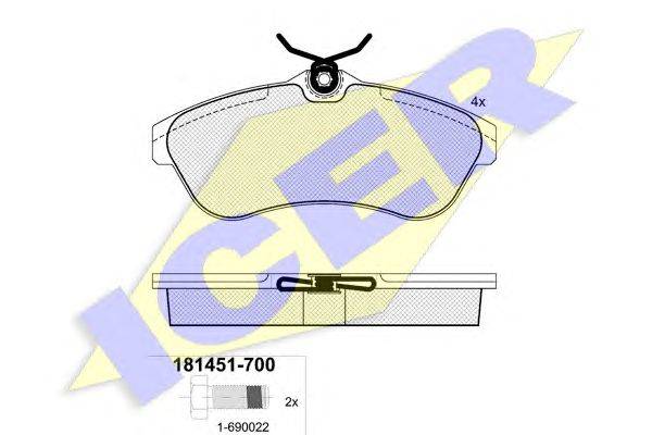 Комплект тормозных колодок, дисковый тормоз ICER 181451
