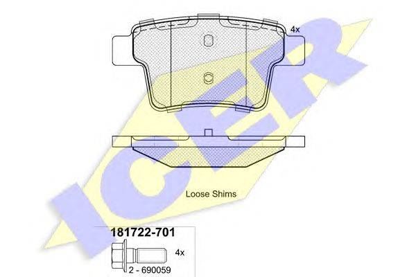 Комплект тормозных колодок, дисковый тормоз ICER 181722