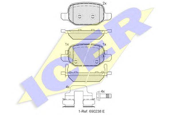 Комплект тормозных колодок, дисковый тормоз ICER 25653