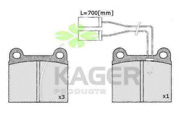 Комплект тормозных колодок, дисковый тормоз KAGER 10151