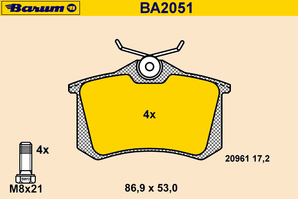 Комплект тормозных колодок, дисковый тормоз BARUM BA2051