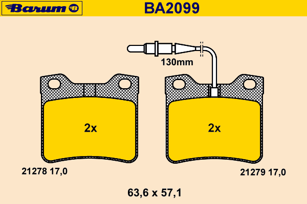 Комплект тормозных колодок, дисковый тормоз BARUM 21278