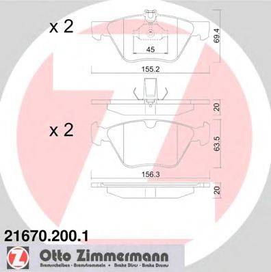 Комплект тормозных колодок, дисковый тормоз ZIMMERMANN 216702001
