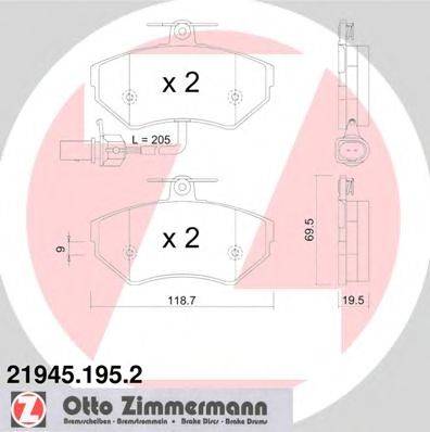 Комплект тормозных колодок, дисковый тормоз ZIMMERMANN 219451952
